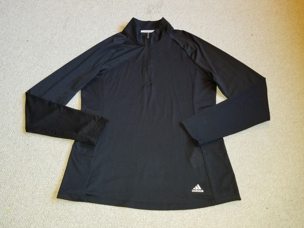 Womens Top-ADIDAS GOLF-black stretch knit performance 1/4 zip mock neck ls-M